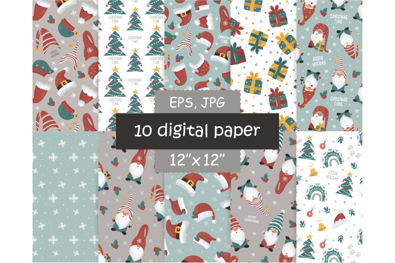 Christmas Gnome digital paper pack By Nafanya | TheHungryJPEG