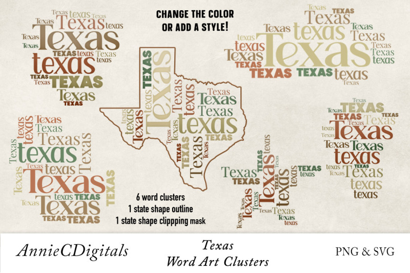 Texas Word Clusters, Word Cloud By AnnieCDigitals | TheHungryJPEG