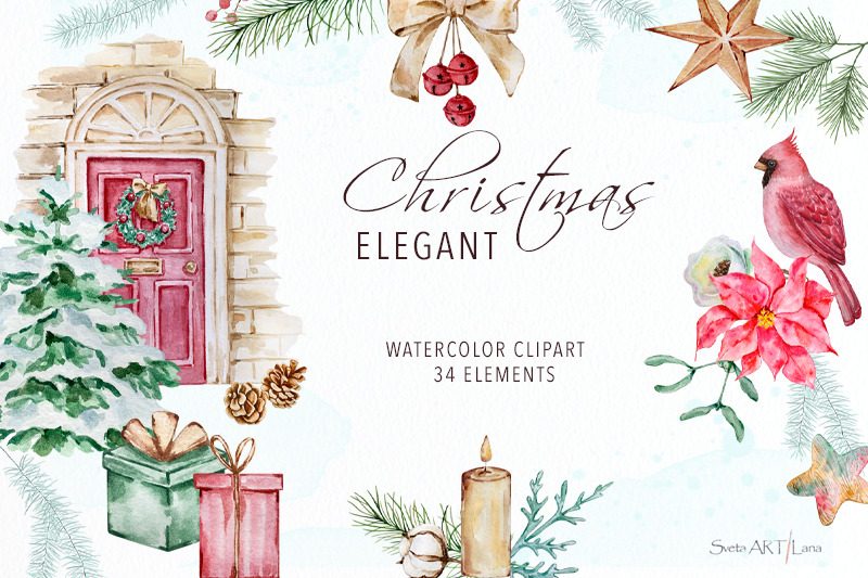 Watercolor Elegant Christmas clipart By SvetaArtLana | TheHungryJPEG