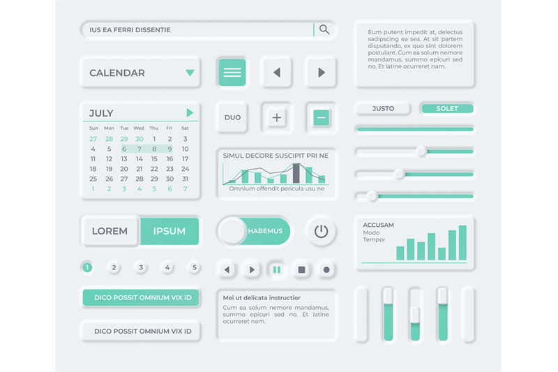 Neumorphism ui components for business app dashboard design. Modern ne ...