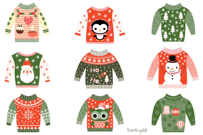 Ugly Christmas sweaters clipart Cute Christmas sweater clip art Kawaii Christmas By Pravokrugulnik TheHungryJPEG