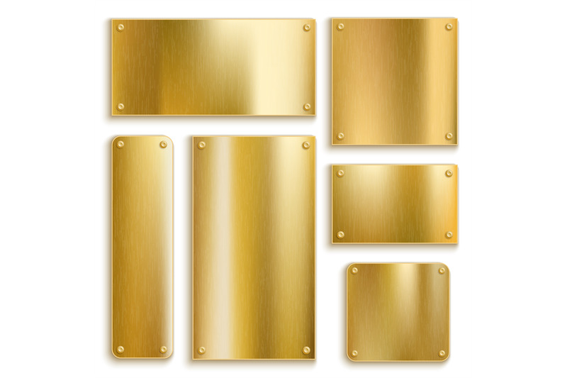 Square metal plate. Blank realistic golden banner By YummyBuum