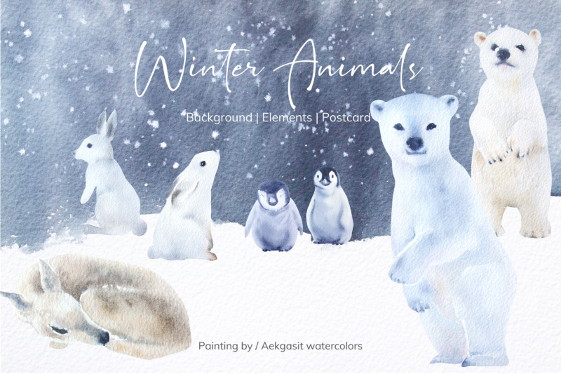 Watercolors of Winter Animals By Aekgasit watercolors | TheHungryJPEG