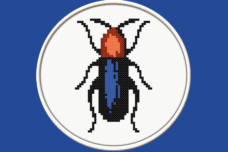 Blue Beetle - Pdf Downloadable Printable Cross Stitch Pattern By 