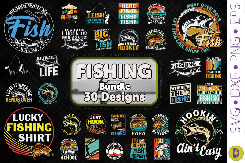 Fishing Bundle. 30 Designs By Novalia | TheHungryJPEG