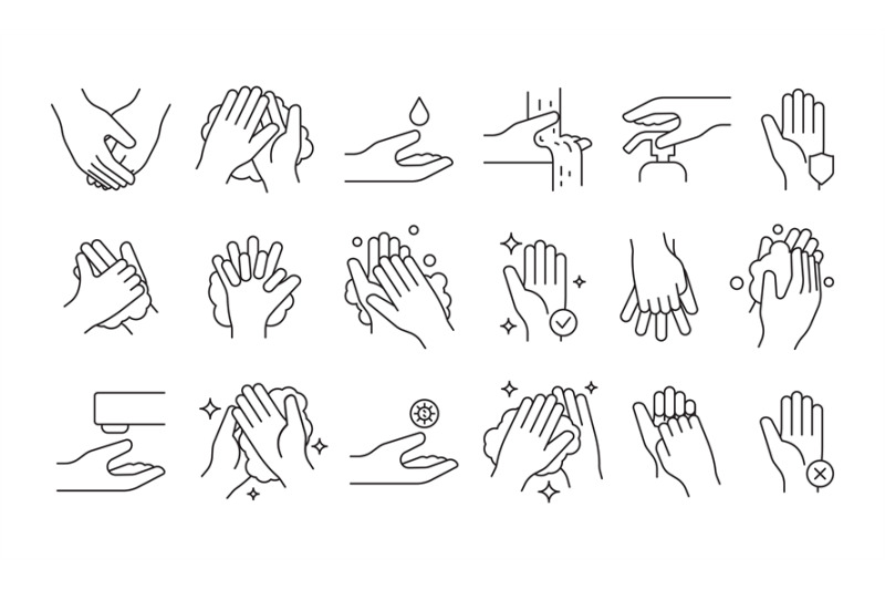 Washing hand. Soap pump cleaning hygiene step foam bathroom medical sy