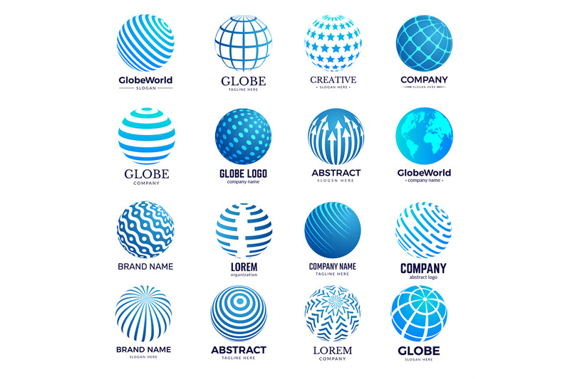 Globe symbols. Circle forms world round shapes identity stylized icon ...