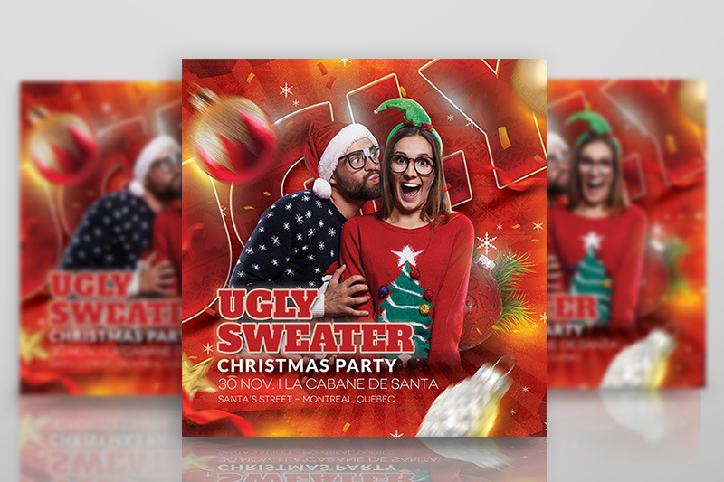 Ugly Sweater Christmas Party Flyer By n2n44 TheHungryJPEG