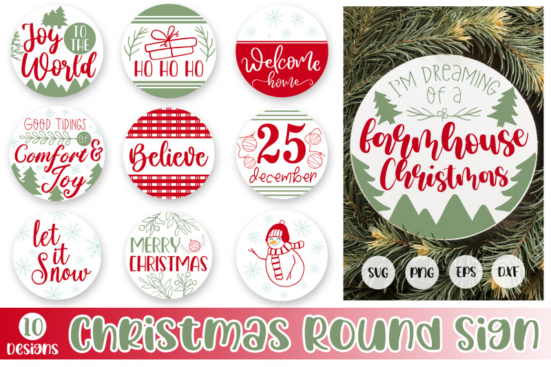 Christmas SVG, Round Sign Christmas SVG, Merry Christmas Bundle By ...