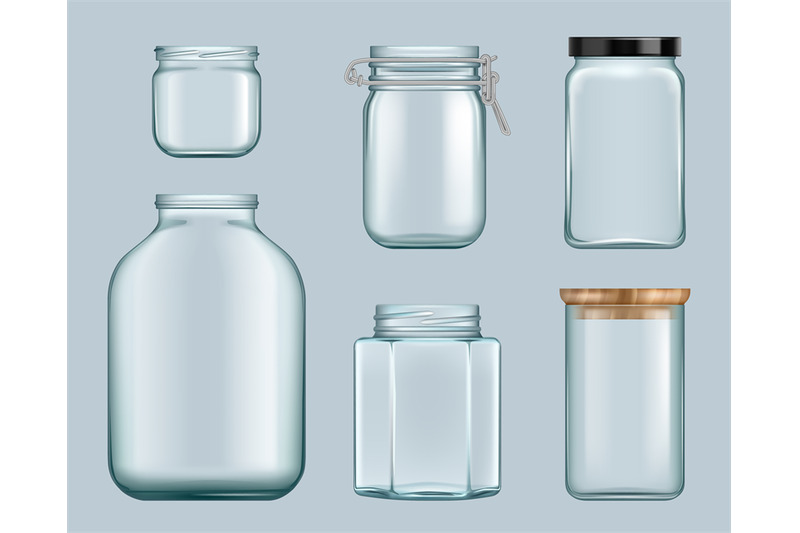 Glass jars. Product jam containers transparent bottles for liquids can By  ONYX
