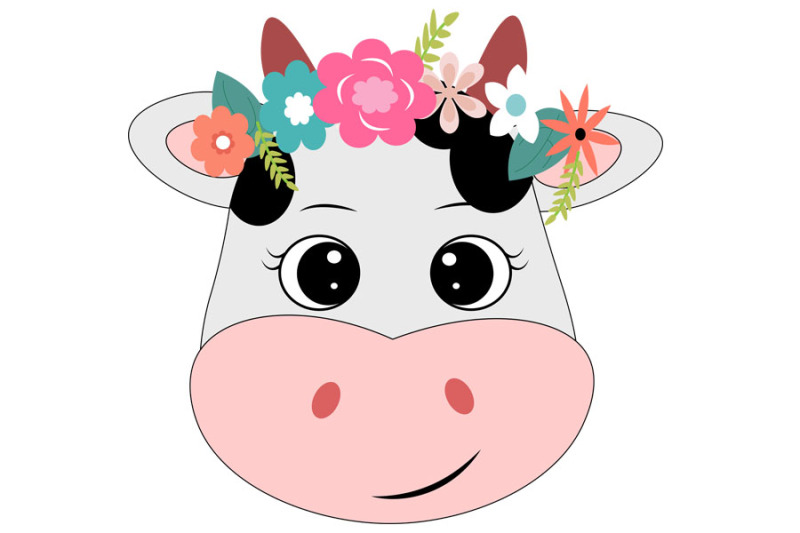 Cow face svg with flowers, Cute cow svg, Cow clip art, Cow svg design ...