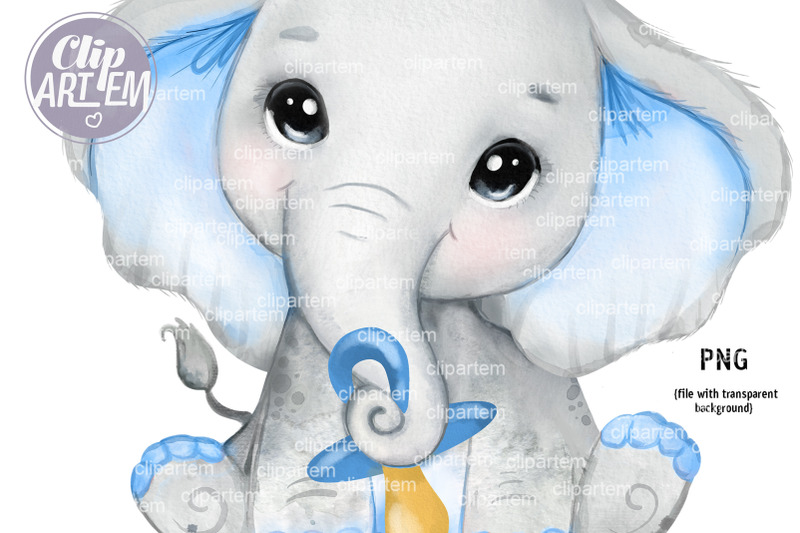 Pacifier Baby Boy Elephant with Dummy, watercolor clip art By clipArtem ...