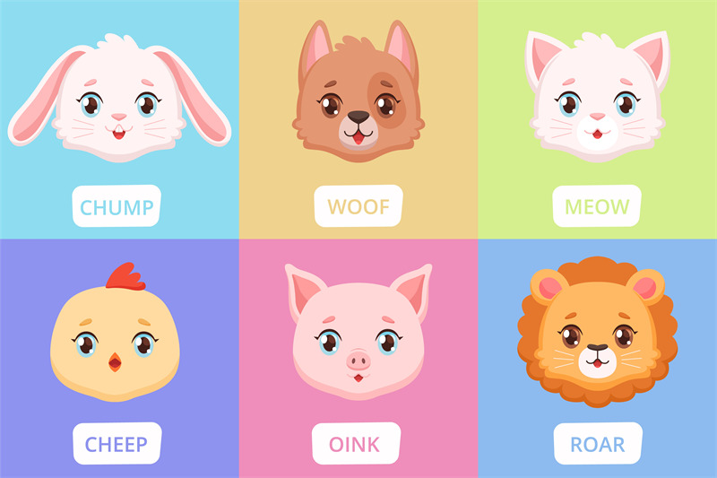 Cute animal faces. Cartoon wild characters, baby kids pastel colors ca By  ONYX | TheHungryJPEG