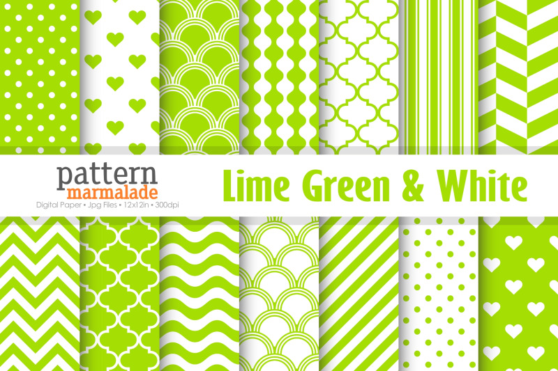 Lime Green & White Digital Paper - S1122 By Pattern Marmalade ...