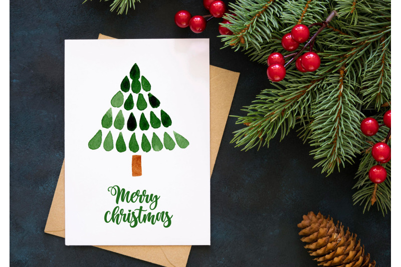 Watercolor Card With Christmas Tree By Red Dots House 