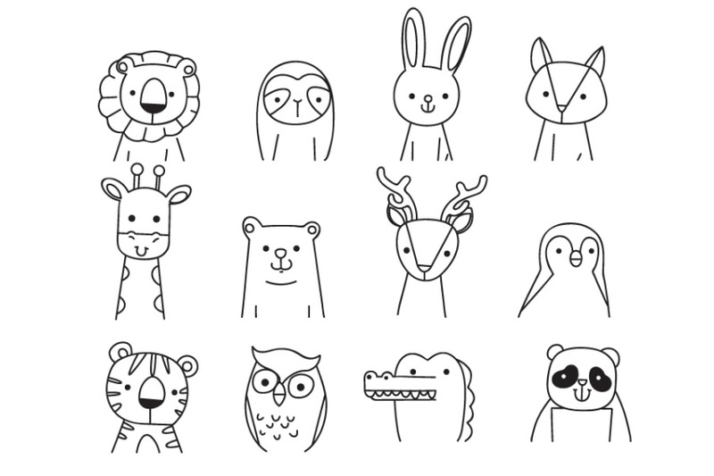 Hand drawn portrait of a cute funny animals. By laias | TheHungryJPEG