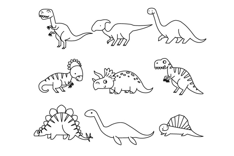 Set of cute cartoon dinosaurs By laias | TheHungryJPEG