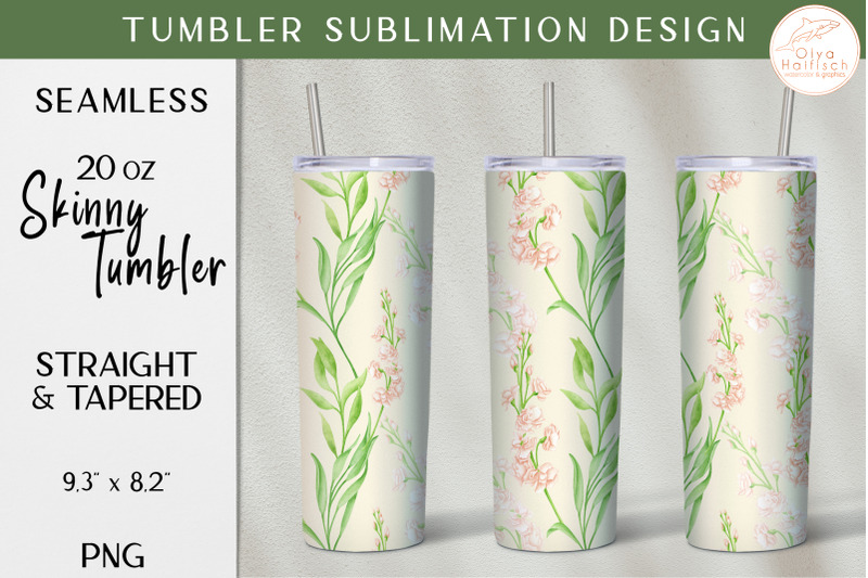 Watercolor Floral Tumbler Wrap PNG. Spring 20oz Tumbler Sublimation By ...