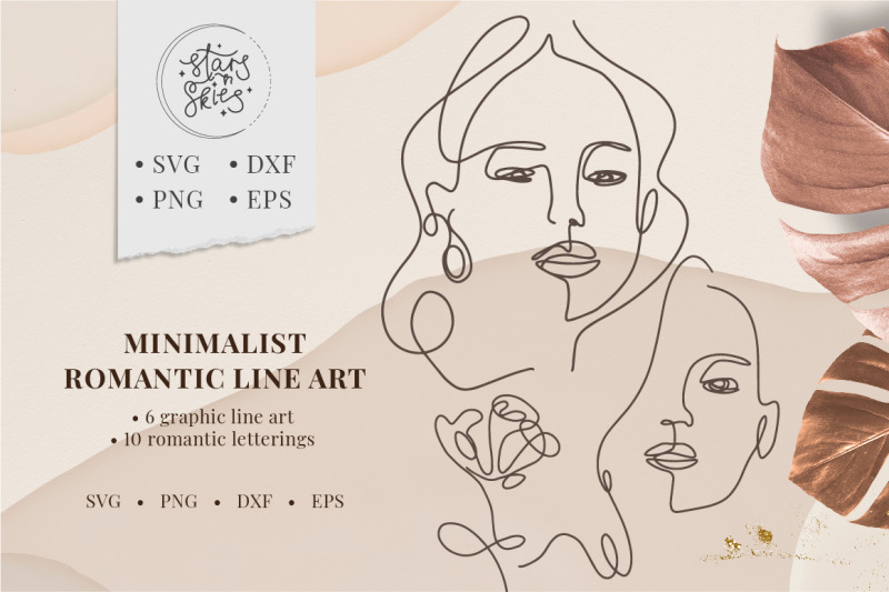 Minimalist Romantic Line Art SVG Cut Files By Stars n Skies | TheHungryJPEG