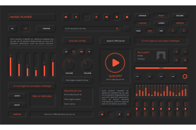 Neumorphism buttons, playlist menu, icons and volume sliders for music ...