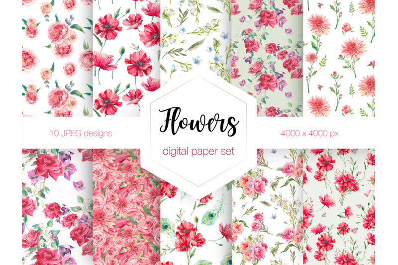 Flowers digital paper By Eisfrei | TheHungryJPEG