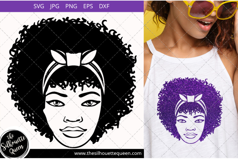 Afro Woman svg with Curly Bob natural hair and head bandana By The ...