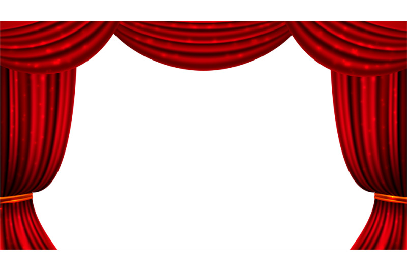 Red curtain. Theater cinema curtains shine elements. Isolated fabric d ...