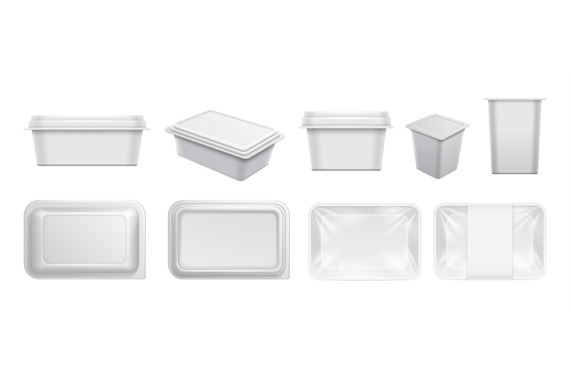 White plastic containers. Food container, packaging for take away