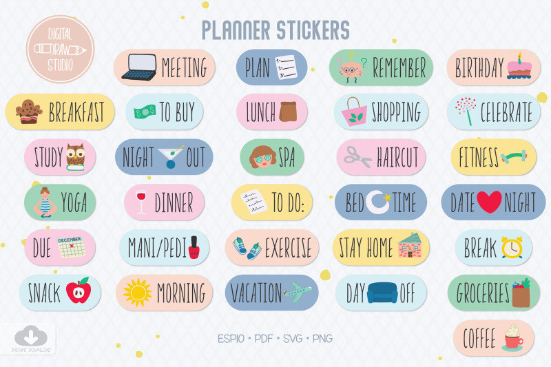 Planner Stickers | DIY Digital & Printable Tabs Organizer | Icons By ...