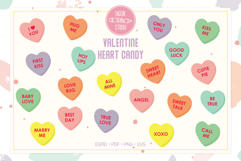 Valentine Heart Candy | Colored Hearts, Love Words By Digital Draw ...