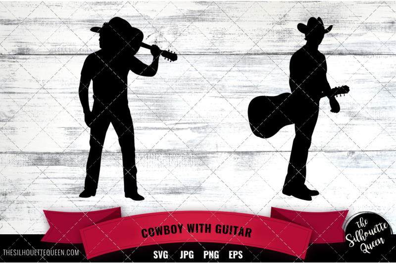 Cowboy standing with Guitar Silhouette Vector By The Silhouette Queen ...