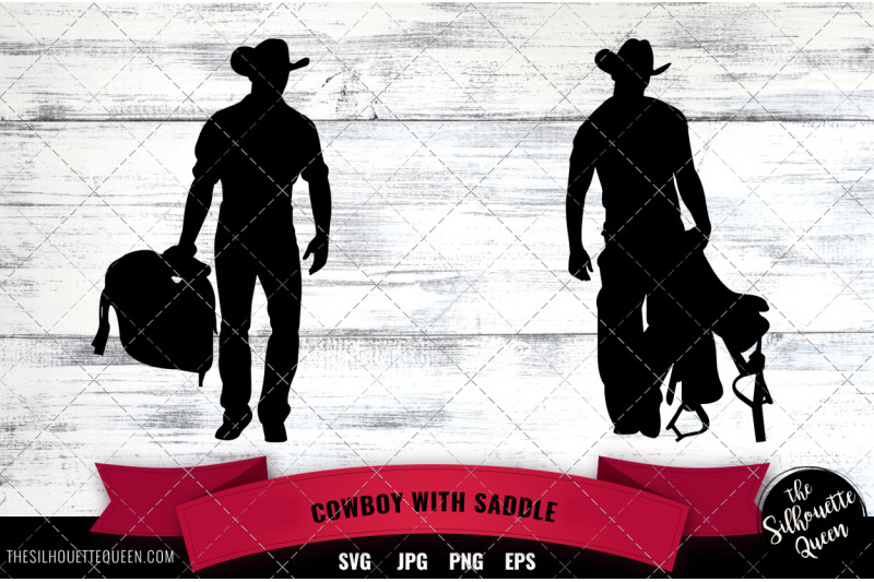 Cowboy with saddle Silhouette Vector By The Silhouette Queen ...