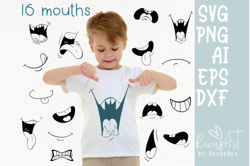 Cute cartoon mouths sublimation SVG PNG clipart bundle. Simple cartoon ...