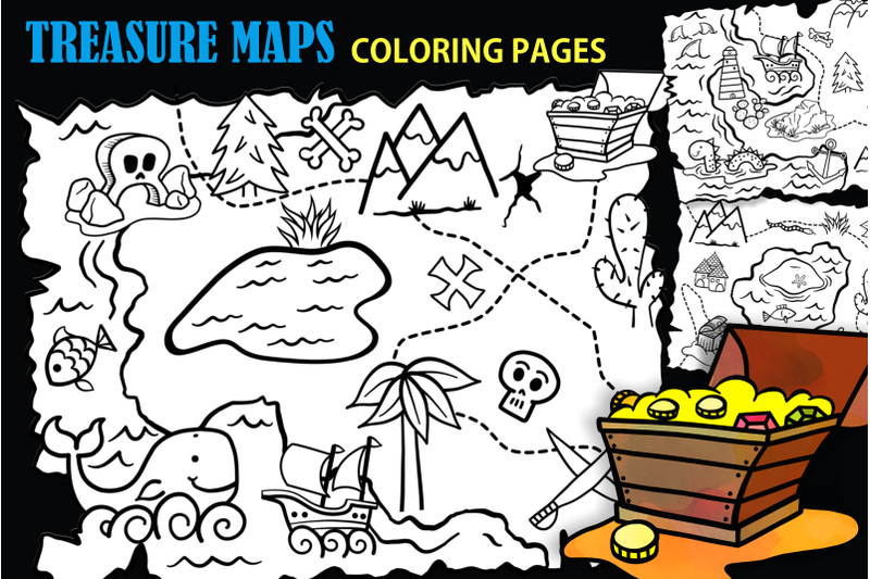 Treasure Map Kids Adventure Activity Coloring Pages By Prawny |  TheHungryJPEG
