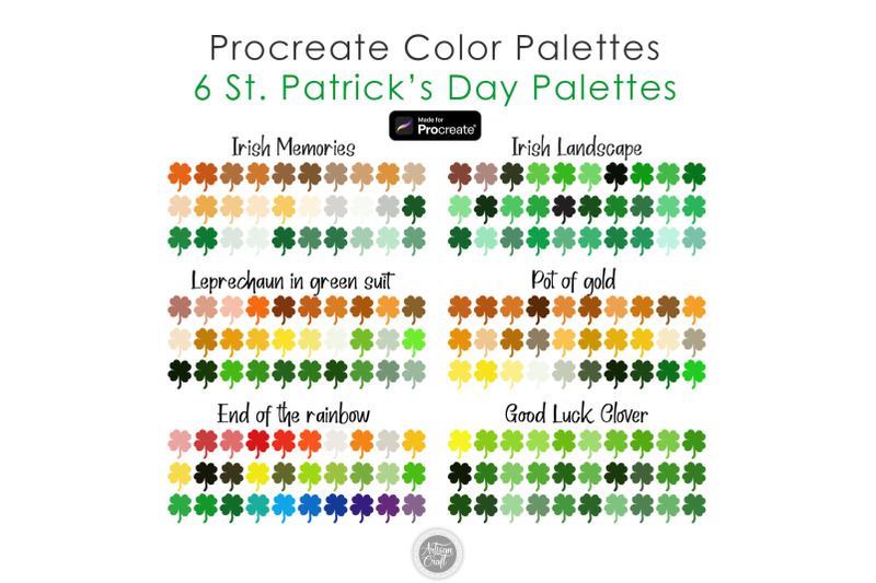 St Patrick's Day color palette for Procreate, Irish colors By