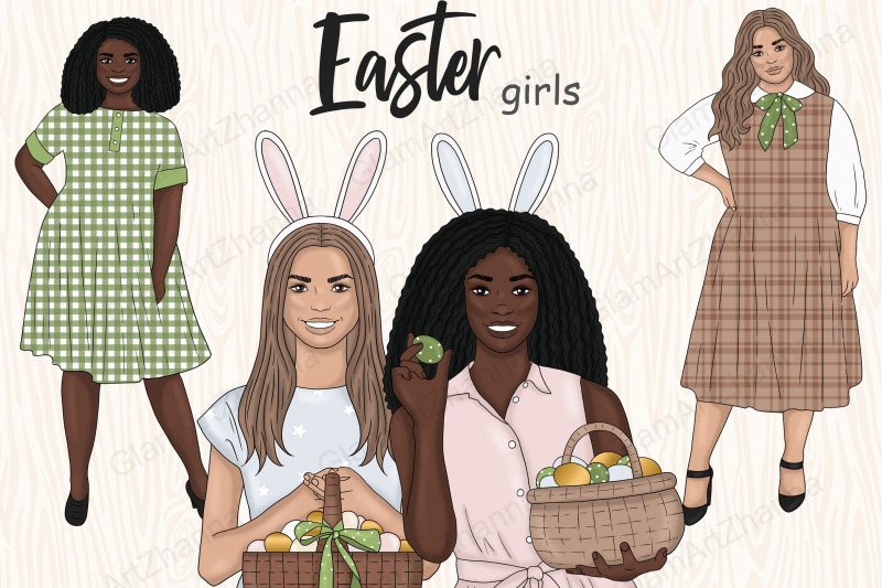 Easter Girls Clipart By GlamArtZhanna | TheHungryJPEG