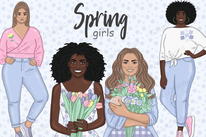 Spring Girls Clipart By GlamArtZhanna | TheHungryJPEG