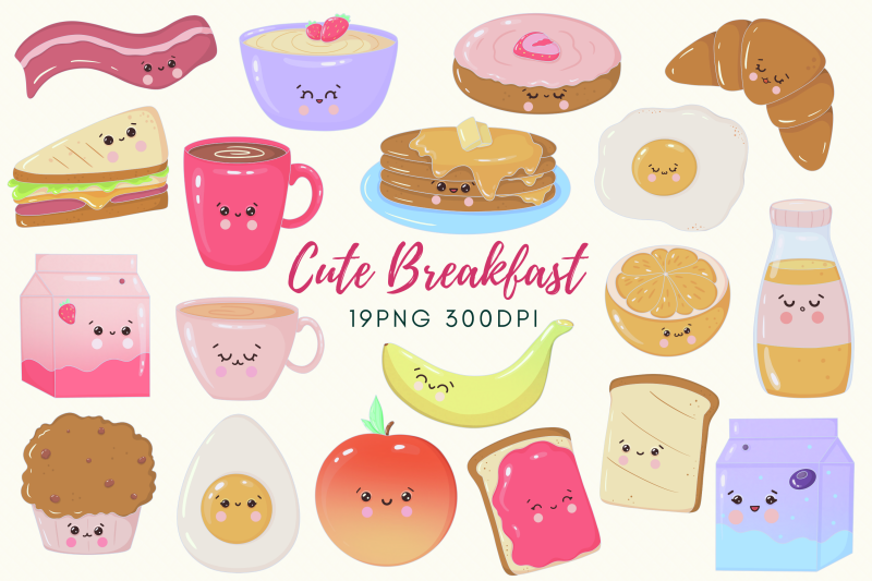 Kawaii Food Breakfast Illustrations Clipart By ZayamiArt | TheHungryJPEG