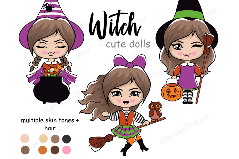 Witch Cute Dolls By GlamArtZhanna | TheHungryJPEG