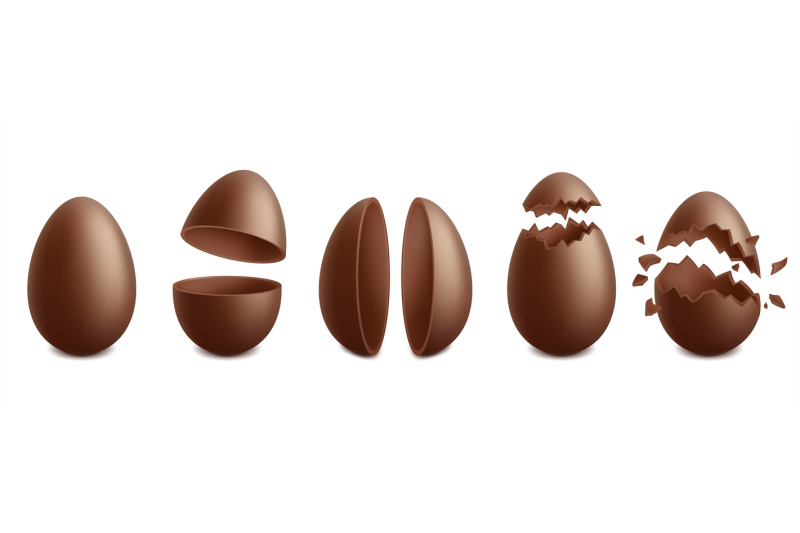 Chocolate eggs. Tasty food sweet shiny natural delicious products for kids  happy easter symbols vector realistic collection. Easter chocolate egg,  surprise dessert seasonal illustration #2823517