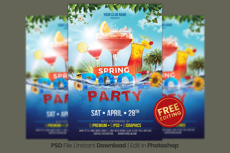 Modern Creative Spring Pool Party Flyer Template By Eyestetix Studio ...