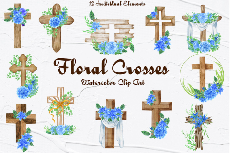 Floral Crosses Watercolor Clipart By BarvArt | TheHungryJPEG