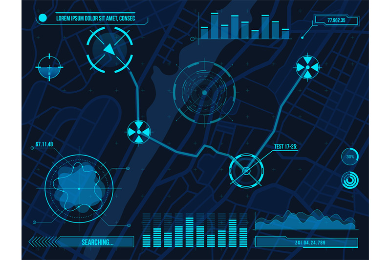 Hud navigation map cyber design with aims, diagrams and charts. Futuri ...