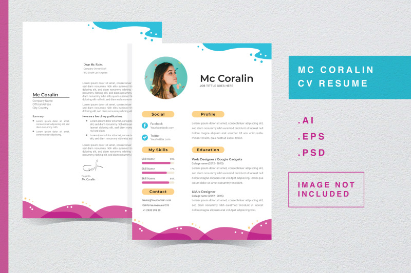 Mc Coralin - CV Resume Template By Queen Type | TheHungryJPEG