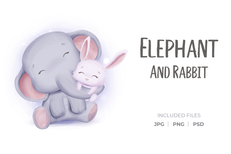 Mother Elephant Huging Rabbit By alolieli | TheHungryJPEG