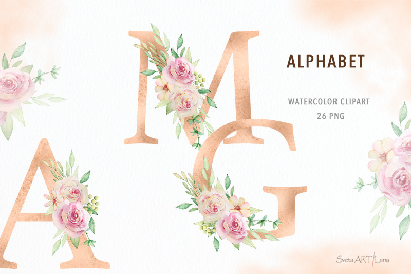 Alphabet Clipart Watercolor, Tool Clipart, Name Letters