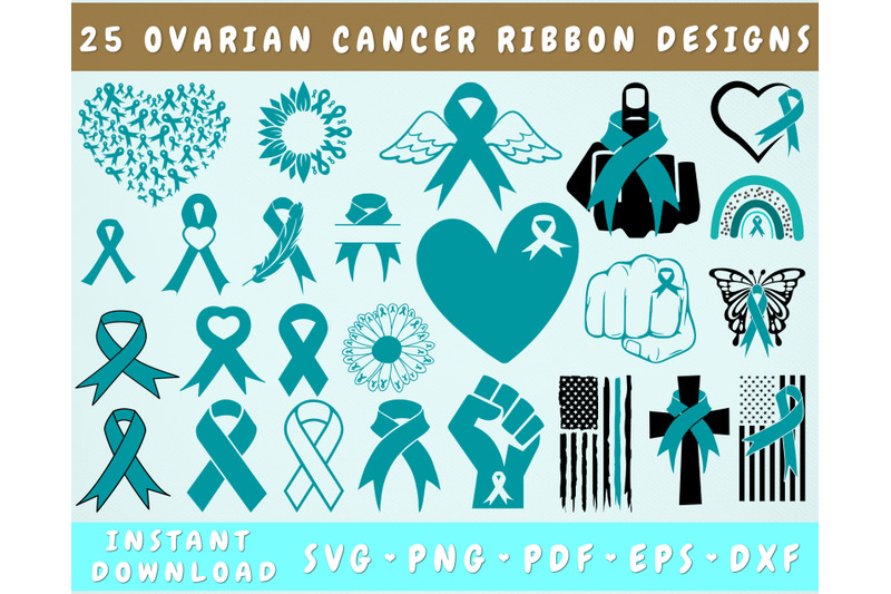 Ovarian Cancer Ribbon SVG Bundle, 25 Designs, Ovarian Cancer Clipart By ...