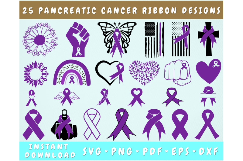 Pancreatic Cancer Ribbon SVG Bundle, 25 Designs, Pancreatic Cancer PNG ...