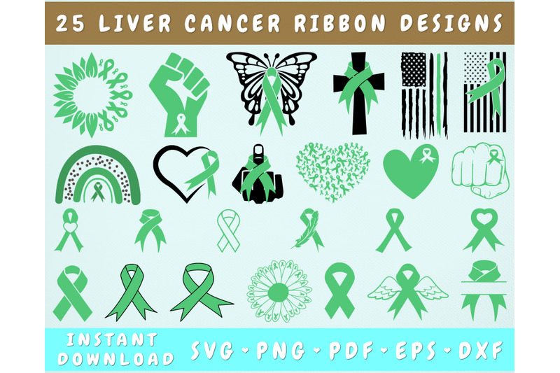 Liver Cancer Ribbon SVG Bundle, 25 Designs, Liver Cancer Clipart SVG By ...