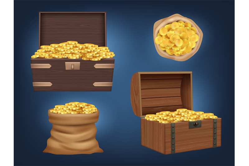 Wooden Pirate Chest with Gold Coins